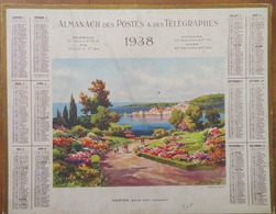 CALENDRIER- ALMANACH DES POSTES ET DES TÉLÉGRAPHES 1938- DRÔME- IMAGE: MENTON, BAIE EST (GARAVAN) - Grand Format : 1921-40