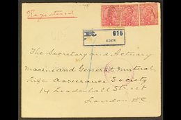 INDIA USED IN ADEN  1917 Reg'd Cover To London, Franked India 1a KGV X3, Tied By Aden C.d.s. Postmarks, Aden Registratio - Aden (1854-1963)