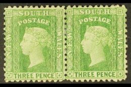 NEW SOUTH WALES  1882-97 3d Emerald-green, P10x12, HORIZONTAL PAIR, SG 228c, Very Fine Mint. For More Images, Please Vis - Autres & Non Classés