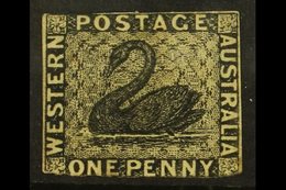 WESTERN AUSTRALIA  1854 1d Black Imperf, SG 1, Unused No Gum With Small Margins Just Touching At Top And Into At Base. F - Andere & Zonder Classificatie