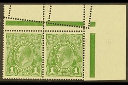 1926-30 MISPERFORATION ERROR  1d Sage Green KGV Head, Perf 14, SG 85, A Superb Mint Upper Right Horizontal Corner Pair S - Sonstige & Ohne Zuordnung