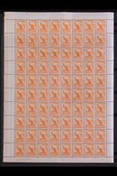 1948-56  ½d Orange Wallaroo, SG 228, Never Hinged Mint Complete Right-hand PANE Of 80 With Margins All Around, Containin - Sonstige & Ohne Zuordnung