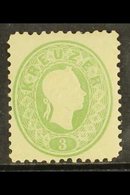 1866  Official Reprint Of The 1858-59 3kr Green, Mi 12 ND I, Fine Mint, Good Colour. For More Images, Please Visit Http: - Other & Unclassified