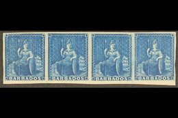 1852  (1d) Deep Blue Britannia, SG 4, Spectacular Mint Og Strip Of 4. For More Images, Please Visit Http://www.sandafayr - Barbados (...-1966)