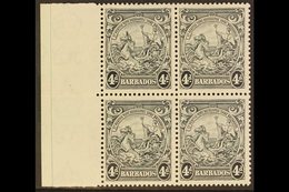 1938  4d Black Badge Of The Colony, Left Marginal Block Of Four, Position 4/1 Showing Flying Mane, SG 253a, Very Fine Mi - Barbados (...-1966)