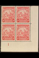 1943  2d Carmine Badge Of The Colony, Lower Right Corner Plate 1 Block Of Four, Position 11/9 Showing Extra Frame Line,  - Barbados (...-1966)