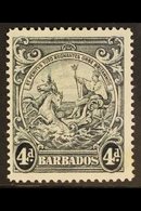 1944  4d Black Badge Of The Colony, Perf. 14, Position 4/1 Showing Flying Mane, SG 253da, Very Fine Mint. For More Image - Barbados (...-1966)