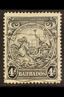 1944  4d Black Badge Of The Colony, Perf. 14, Curved Line At Top Right, SG 253db, With Light Machine Cancel, Very Scarce - Barbades (...-1966)