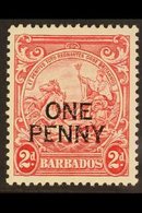 1947  1d On 2d Carmine, Broken "E", SG 264ed, Fine Mint. For More Images, Please Visit Http://www.sandafayre.com/itemdet - Barbados (...-1966)