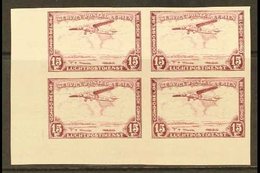 BELGIAN CONGO  1934 Air 15f Lilac, COB PA 13ND, IMPERF Lower Left Corner Block Of Four, Fine Nhm. For More Images, Pleas - Sonstige & Ohne Zuordnung