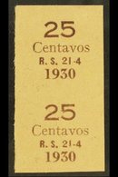 1930 IMPERF PROOF PAIR OF SURCHARGE  For The 25c On ½c & 25c On 2c Surcharges (Scott 195/96, SG 226/27) Printed In Brown - Bolivien