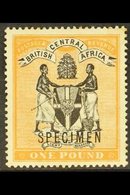 1895  £1 Black & Yellow-orange, SPECIMEN, SG 29s, Mint With Light Toning For More Images, Please Visit Http://www.sandaf - Nyasaland (1907-1953)