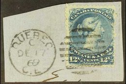 1868  12½c Bright Blue, SG 60, Uni 28, Very Fine Used On Piece Tied By Quebec Duplex Cancel. For More Images, Please Vis - Autres & Non Classés