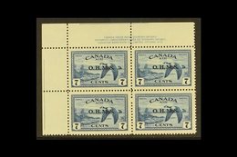 OFFICIAL  1949 7c Blue Air Canada Geese With "O.H.M.S." Overprint, SG O171, Top Left Hand Corner PLATE BLOCK Of Four Wit - Andere & Zonder Classificatie