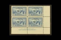 OFFICIAL  1950-52 7c Blue Air (Canada Geese) With "G" Overprint, SG O190, Never Hinged Mint Lower Right Corner BLOCK OF  - Other & Unclassified