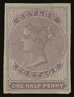 1857-64  ½d Reddish Lilac Imperf (blued Paper), SG 16, Very Fine Lightly Hinged Mint With 4 Large Neat Margins, Small Cr - Ceilán (...-1947)