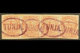 1868  1p Rose-red, Type I, Scott 57b, A Fine Used STRIP OF FOUR With Good Margins And With Four Oval "TUNGA" Cancels In  - Kolumbien