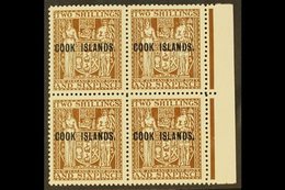 1943-54  2s.6d Dull Brown Arms, Upright Watermark, SG 131, Right Marginal Block Of Four, Very Fine Mint With The Lower P - Cookeilanden