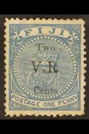 1874  2c On 1d Blue With Type 6 "VR" Opt Showing NO STOP TO "R", SG 19a, Unused Regummed, Some Minor Perf Faults As Usua - Fidschi-Inseln (...-1970)