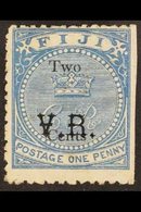 1874  2c On 1d Blue With Type 5 "VR" Opt, SG 16, Unused Trace OG With Straight Edge At Right. Attractive For This Issue, - Fiji (...-1970)