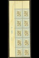 1917-30  3m Black & Pale Blue Lion (SG 210, Facit 106, Michel 91 A), Fine Mint Upper Left Corner PLATE & DATE BLOCK Of 1 - Sonstige & Ohne Zuordnung