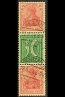 1921  40pf+30pf+40pf Germania & Numerals Vertical SE-TENANT STRIP Of 3, Michel S 30, Very Fine Cds Used, Fresh & Scarce, - Sonstige & Ohne Zuordnung