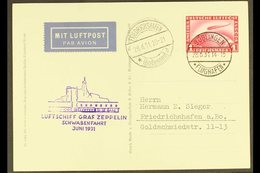 GRAF ZEPPELIN 1931 SWABIA FLIGHT  1931 (28 June) Picture Postcard Bearing 1m Zeppelin Stamp Tied By "Boblingen" Cds, Wit - Sonstige & Ohne Zuordnung