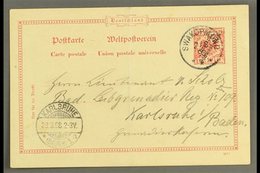 SOUTH WEST AFRICA  1898 (3 Mar) 10pf With Diagonal Opt Postal Stationery Card To Germany Cancelled By Fine "SWAKOPMUND"  - Andere & Zonder Classificatie
