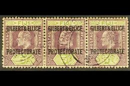1911  5d Purple And Olive, Overprinted, SG 5, Horizontal Strip Of 3 Used With Neat Protectorate Cds Cancels. For More Im - Gilbert & Ellice Islands (...-1979)