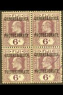 1911  6d Dull And Bright Purple, Overprinted, SG 6, Superb Used Block Of 4 With Violet Protectorate Cancels. For More Im - Islas Gilbert Y Ellice (...-1979)