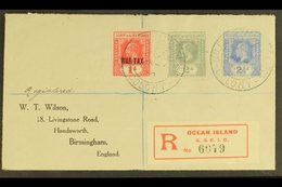 1919  (March) A Most Attractive "Wilson" Envelope Registered Ocean Island To England, Bearing KGV 2d & 2½d, And War Tax  - Islas Gilbert Y Ellice (...-1979)