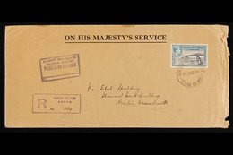 1941  (March) OHMS Envelope Registered To England, Bearing KGVI 1s. Tied Ocean Island Cds, Violet Boxed "GILBERT AND ELL - Gilbert & Ellice Islands (...-1979)