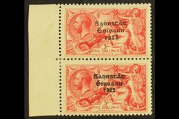 1925-28  5s Rose-carmine Seahorses With WIDE AND NARROW DATE Overprints Vertical Marginal Pair (SG 84a, Hibernian T70v), - Other & Unclassified