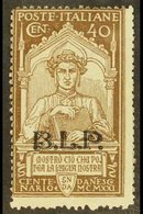 PUBLICITY STAMPS  1922 40c Brown "Dante" Overprinted "B.L.P." In Blue, Sass 21, Very Fine Mint Lightly Hinged. Scarce St - Zonder Classificatie