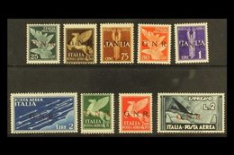 SOCIAL REPUBLIC  AIRMAILS 1944 "G.N.R." Overprints, Complete Set Incl. 2L Express Stamp, Sassone 117/25, Mi 35 I/43 I, M - Sin Clasificación