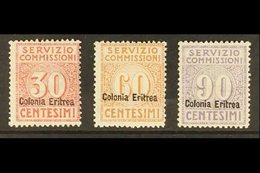 ERITREA  OFFICIAL FEE (SERVIZIO COMMISSIONI) 1916 Overprints Complete Set, Sassone 1/3, Fine Mint, Fresh. (3 Stamps) For - Otros & Sin Clasificación