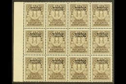 SOMALIA  1939 10c Brown Recapito Autorizzato, Sass 1, Superb NEVER HINGED MINT Marginal Block Of 12. Each Signed Stamp D - Other & Unclassified