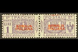SOMALIA  PARCEL POST 1926-31 1L Violet Unissued Overprint In Red, Sassone 48 (see Note After SG P92), Never Hinged Mint  - Otros & Sin Clasificación