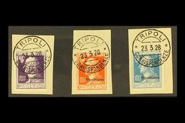 TRIPOLITANIA  1927 Volta Centenary Set (Sass S. 12, SG 46/48), Each On Piece Tied By Fine Full Tripoli Cds. (3 Stamps) F - Andere & Zonder Classificatie