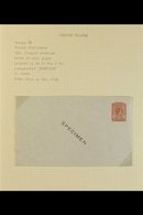 1938 "SPECIMEN" POSTAL STATIONERY ENVELOPES.  Four Different KGVI Envelopes Being The 1d Red On Grey & 1½d Brown On Grey - Leeward  Islands