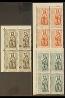 1954  Marian Year Complete Set (SG 327/29, Michel 329/31), Never Hinged Mint Matching Top Left Corner BLOCKS Of 4, Fresh - Other & Unclassified