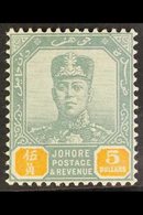 JOHORE  1904-10 $5 Green And Orange Sultan, SG 74, Very Fine Mint.  For More Images, Please Visit Http://www.sandafayre. - Sonstige & Ohne Zuordnung