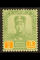 JOHORE  1922 $5 Green And Orange, Sultan, SG 124, Very Fine And Fresh Mint. For More Images, Please Visit Http://www.san - Andere & Zonder Classificatie