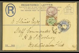1895  (13 Feb) GB 2d Registered Stationery Env Uprated By 1d Lilac And 4d Jubilee Stamps, Addressed To The Staff Command - Malta (...-1964)