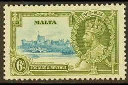 1935 SILVER JUBILEE  6d Light Blue And Olive-green, Showing LIGHTNING CONDUCTOR, SG 212c, Very Fine Mint. For More Image - Malta (...-1964)