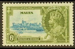 1935 SILVER JUBILEE  6d Light Blue And Olive-green, Showing LIGHTNING CONDUCTOR, SG 212c, Very Fine Mint. For More Image - Malte (...-1964)