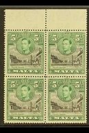 1938  5s. Black And Green, Upper Marginal Block Of Four, One Showing Semaphore Flaw, SG 230a, Fine Never Hinged Mint. Fo - Malta (...-1964)