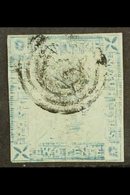 1859  2d Blue Imperf "Lapirot", Worn Impression, From Position 7, SG 39, Used With Three Margins And Target Cancel, Hori - Mauricio (...-1967)