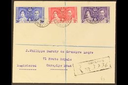 1937 VARIETY ON COVER.  1937 (12 May) Registered Cover Addressed Locally Bearing Coronation Complete Set With 20c Blue L - Mauritius (...-1967)