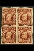 1916  5d Red-brown KEVII, Fine Mint BLOCK OF FOUR Comprising Two Vertical Pairs Perf 14x13½ And 14x14½, SG 402a. For Mor - Andere & Zonder Classificatie